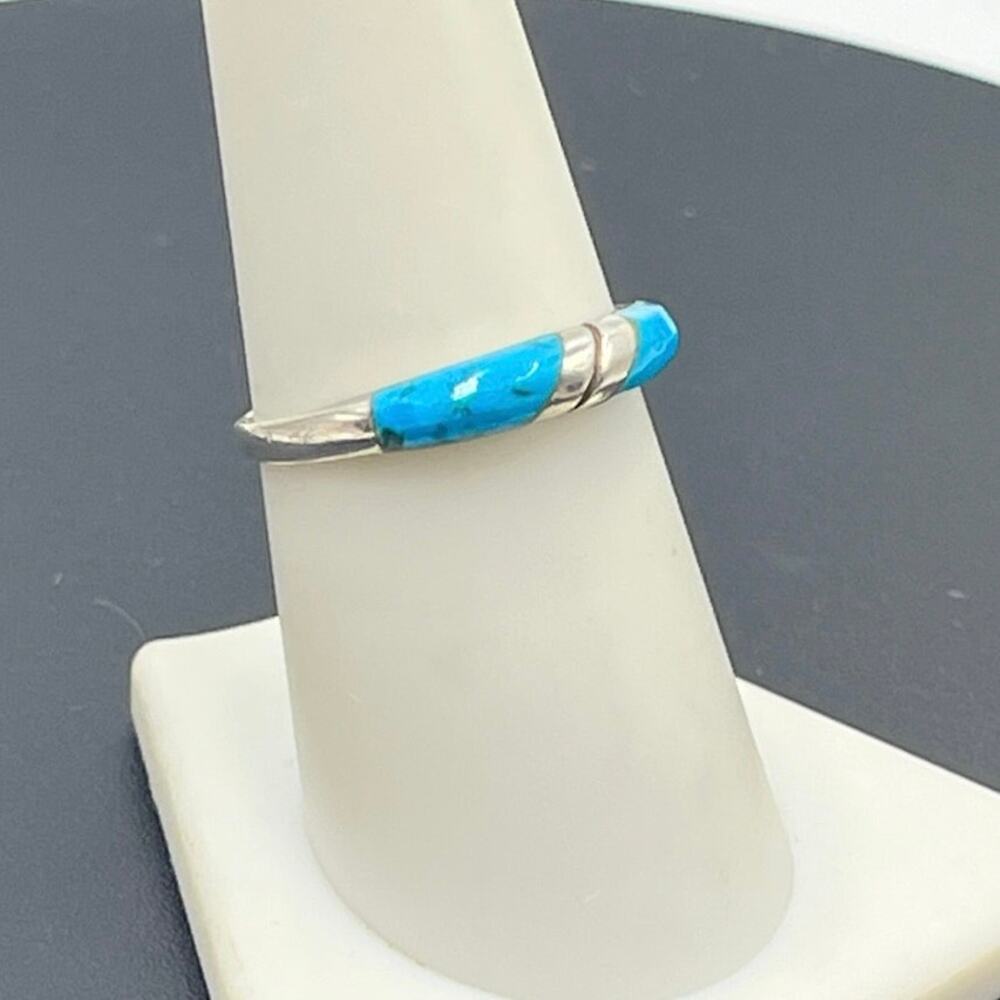 Sterling Silver Turquoise Channel Inlay Southwestern Native American Ring Sz 8